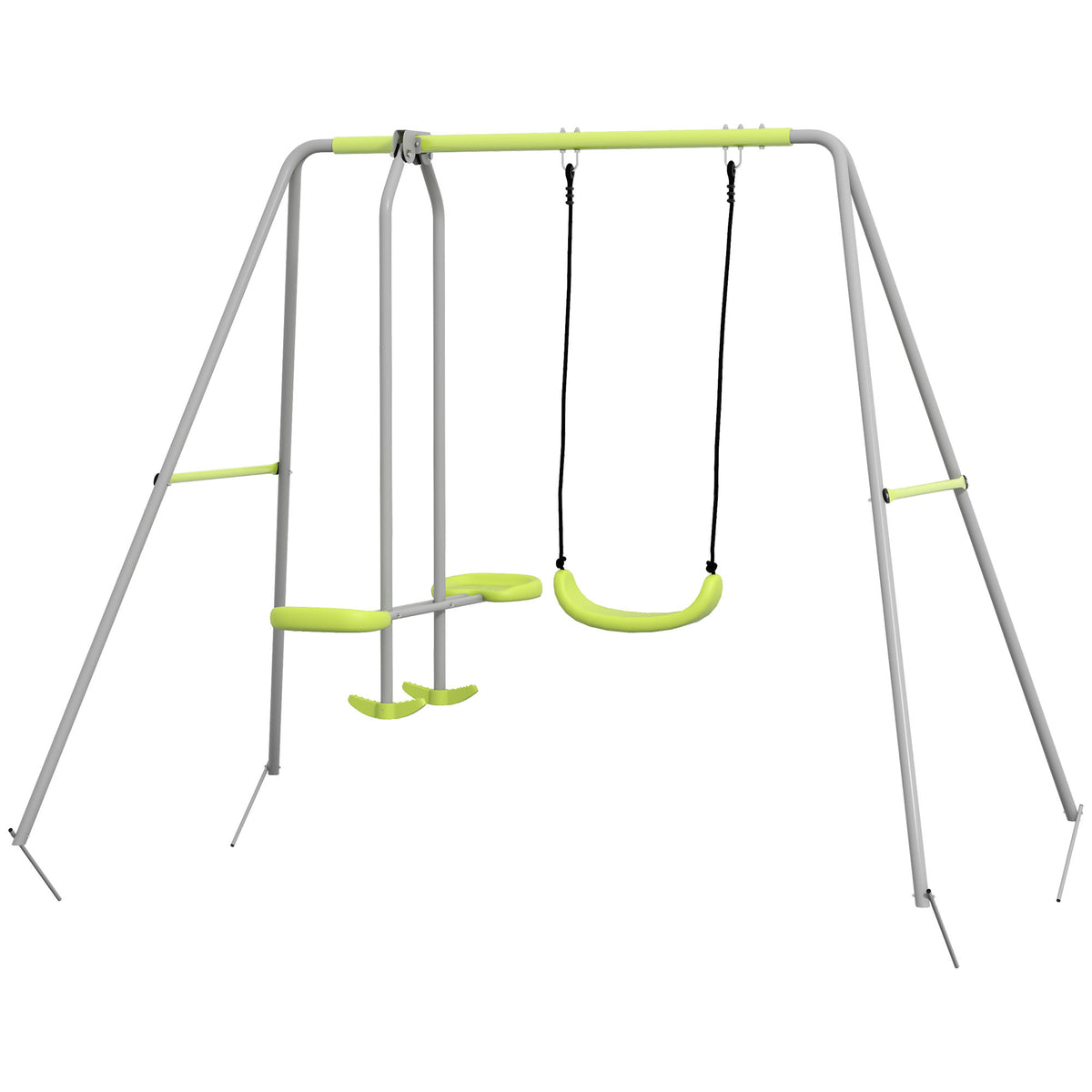 Swing Set for Kids, Heavy Duty A-Frame Metal Swing Frame with Glider, Swing Seat, Ground Stakes for Backyard, Green-Toys & Games > Kids Outdoor Play > Gym Sets & Swings-DECOROLALA