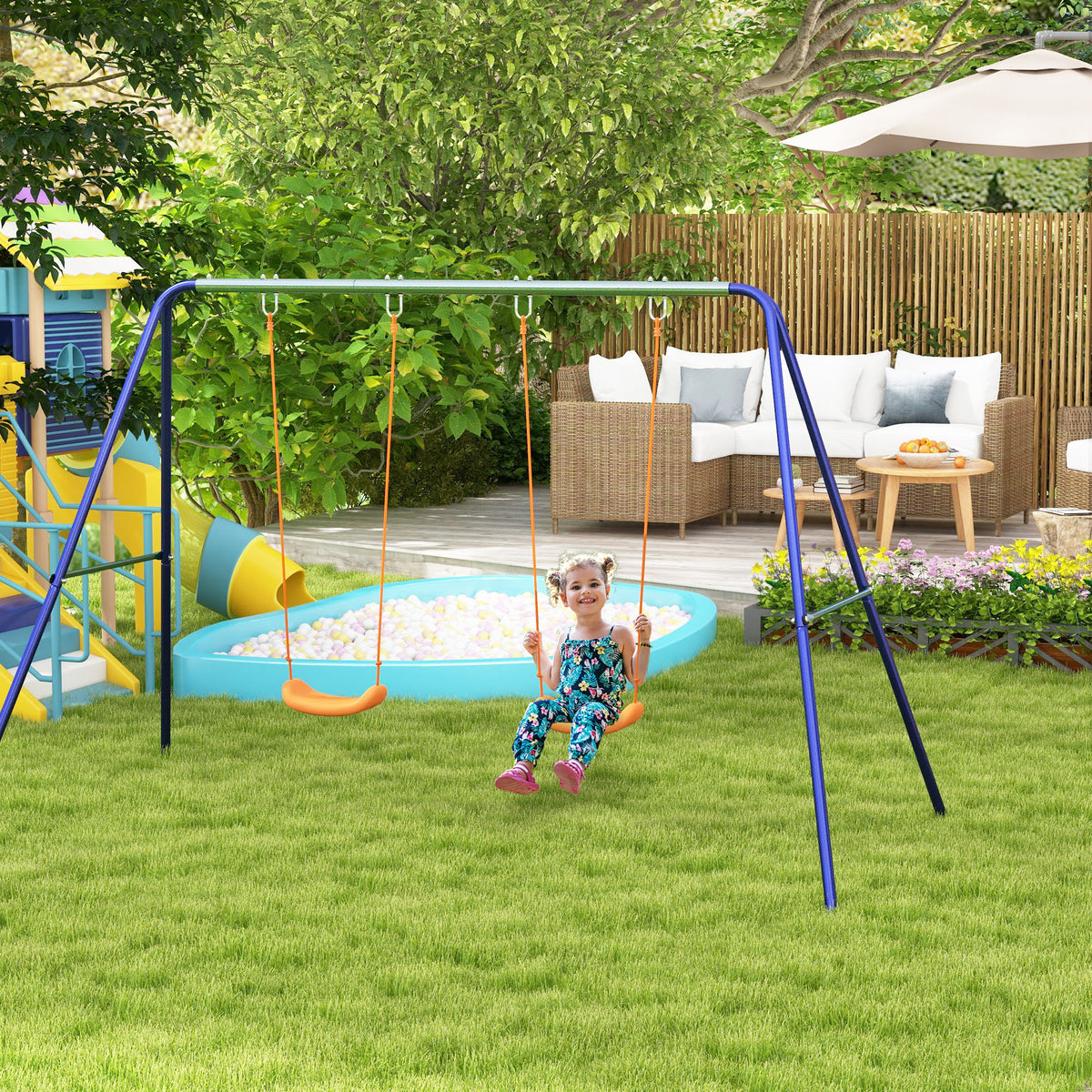 Kids Metal Swing Set - Outdoor Double Swing Frame-Toys & Games > Kids Outdoor Play > Gym Sets & Swings-DECOROLALA