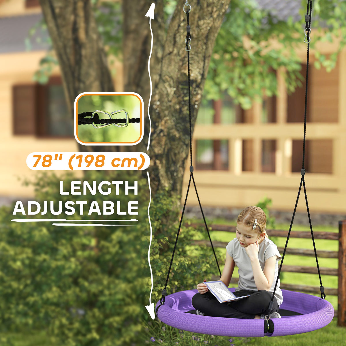 100cm Diameter Nest Seat for Kids with Height Adjustable Hanging Ropes for Outdoor, Playground, Garden-Toys & Games > Kids Outdoor Play > Gym Sets & Swings-DECOROLALA