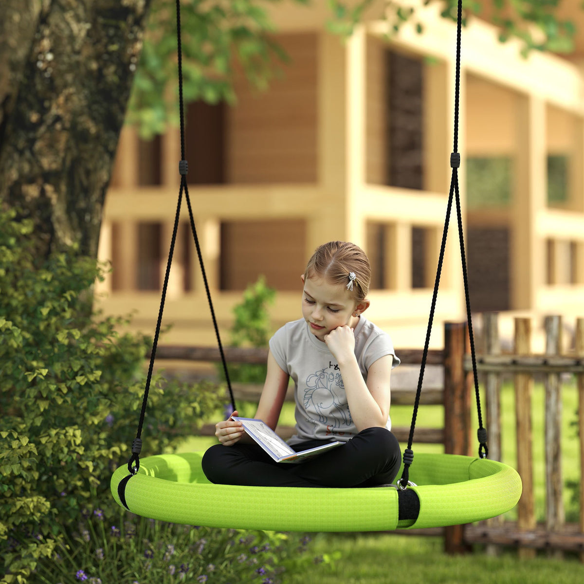 100cm Diameter Nest Seat for Kids with Height Adjustable Hanging Ropes for Outdoor, Playground, Garden-Toys & Games > Kids Outdoor Play > Gym Sets & Swings-DECOROLALA