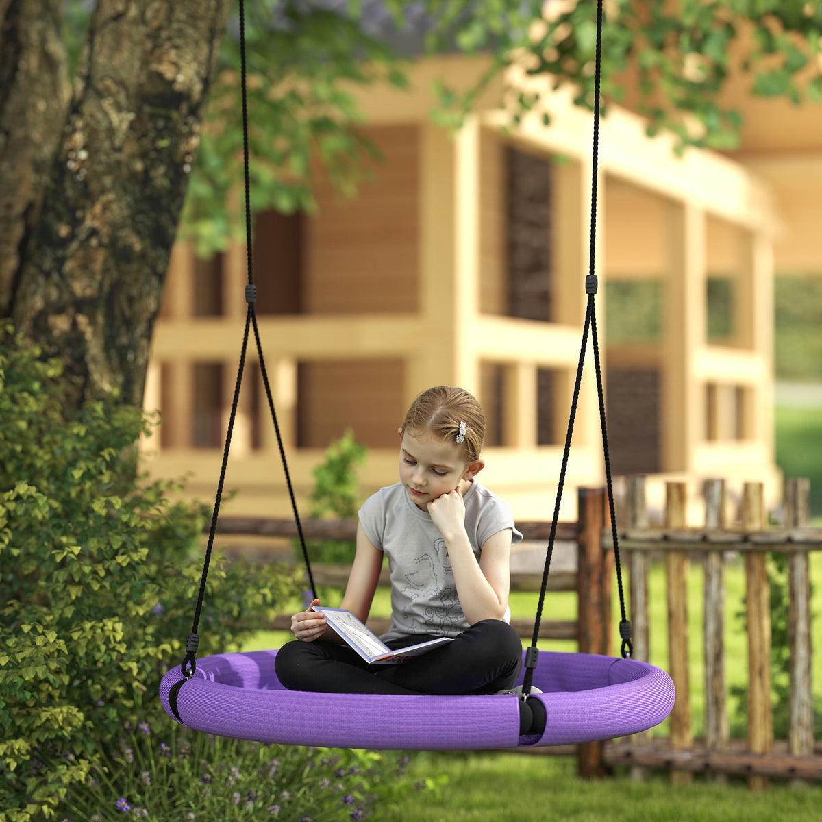 100cm Diameter Nest Seat for Kids with Height Adjustable Hanging Ropes for Outdoor, Playground, Garden-Toys & Games > Kids Outdoor Play > Gym Sets & Swings-DECOROLALA
