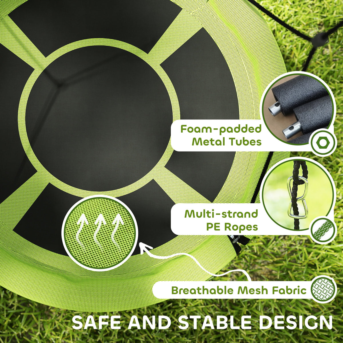 100cm Diameter Nest Seat for Kids with Height Adjustable Hanging Ropes for Outdoor, Playground, Garden-Toys & Games > Kids Outdoor Play > Gym Sets & Swings-DECOROLALA