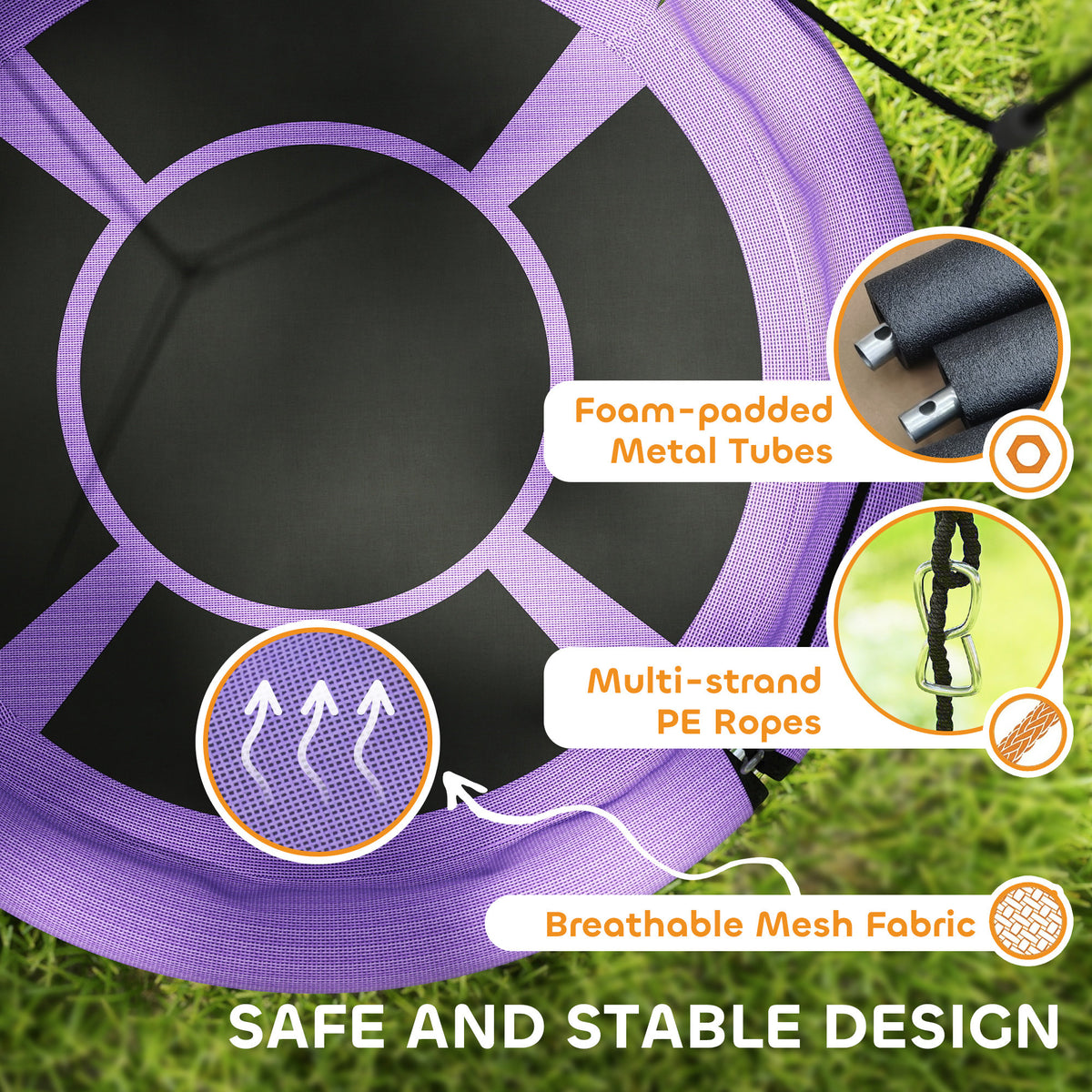 100cm Diameter Nest Seat for Kids with Height Adjustable Hanging Ropes for Outdoor, Playground, Garden-Toys & Games > Kids Outdoor Play > Gym Sets & Swings-DECOROLALA