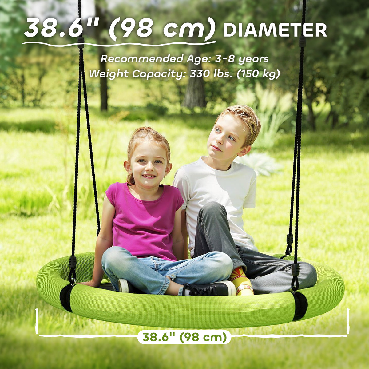 100cm Diameter Nest Seat for Kids with Height Adjustable Hanging Ropes for Outdoor, Playground, Garden-Toys & Games > Kids Outdoor Play > Gym Sets & Swings-DECOROLALA