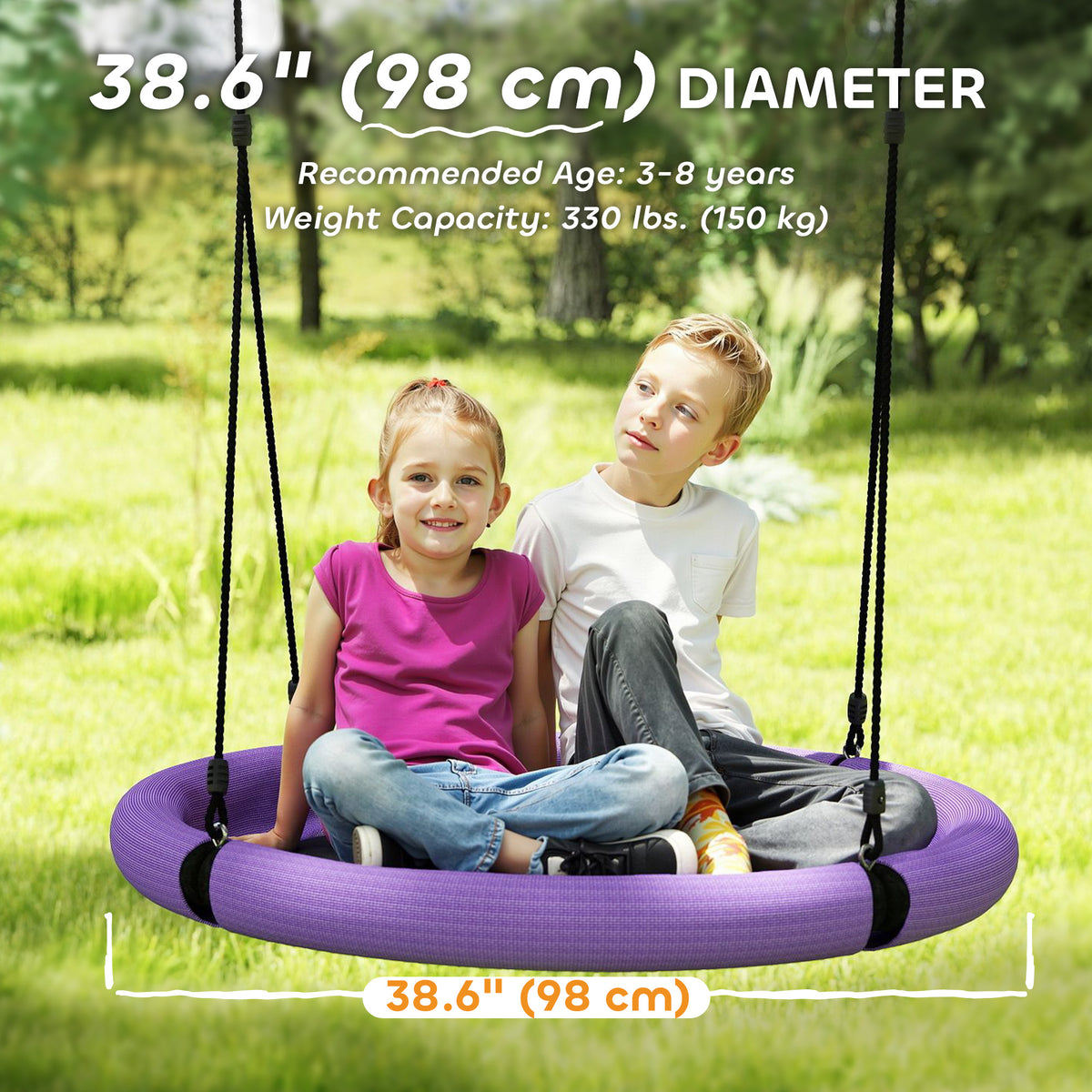 100cm Diameter Nest Seat for Kids with Height Adjustable Hanging Ropes for Outdoor, Playground, Garden-Toys & Games > Kids Outdoor Play > Gym Sets & Swings-DECOROLALA