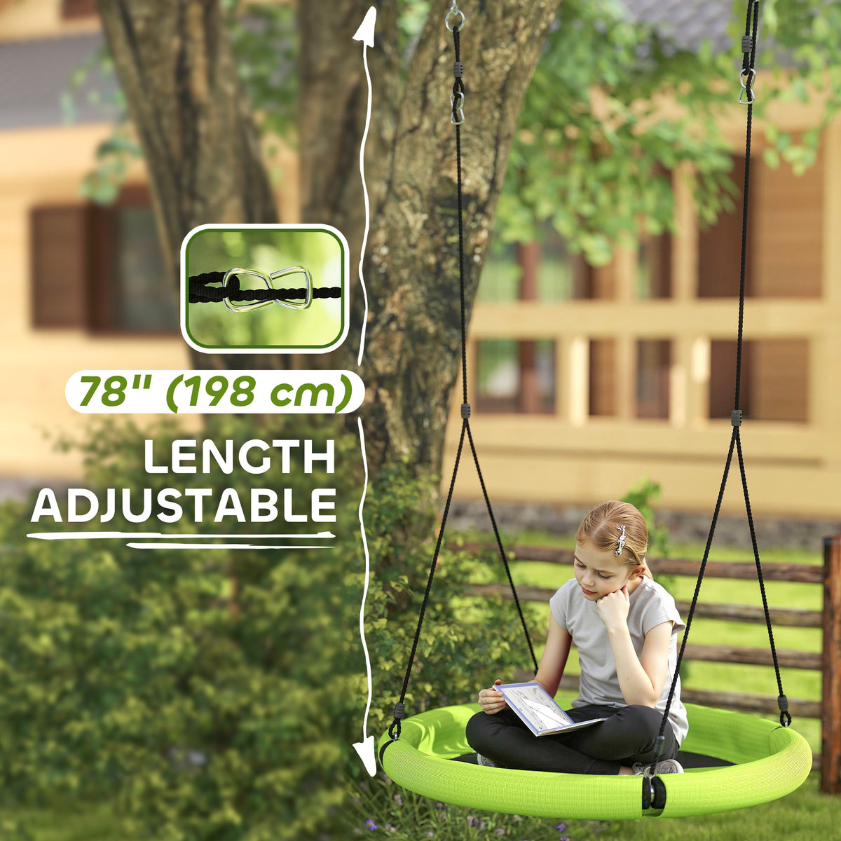 100cm Diameter Nest Seat for Kids with Height Adjustable Hanging Ropes for Outdoor, Playground, Garden-Toys & Games > Kids Outdoor Play > Gym Sets & Swings-DECOROLALA