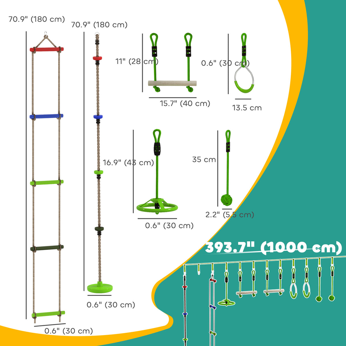 Obstacle course for Kids, with 10-Piece Slackline Kit with Monkey Bars, Gym Rings, Rope Ladder, Nest Swing, Hanging Tray-Toys & Games > Kids Outdoor Play > Gym Sets & Swings-DECOROLALA