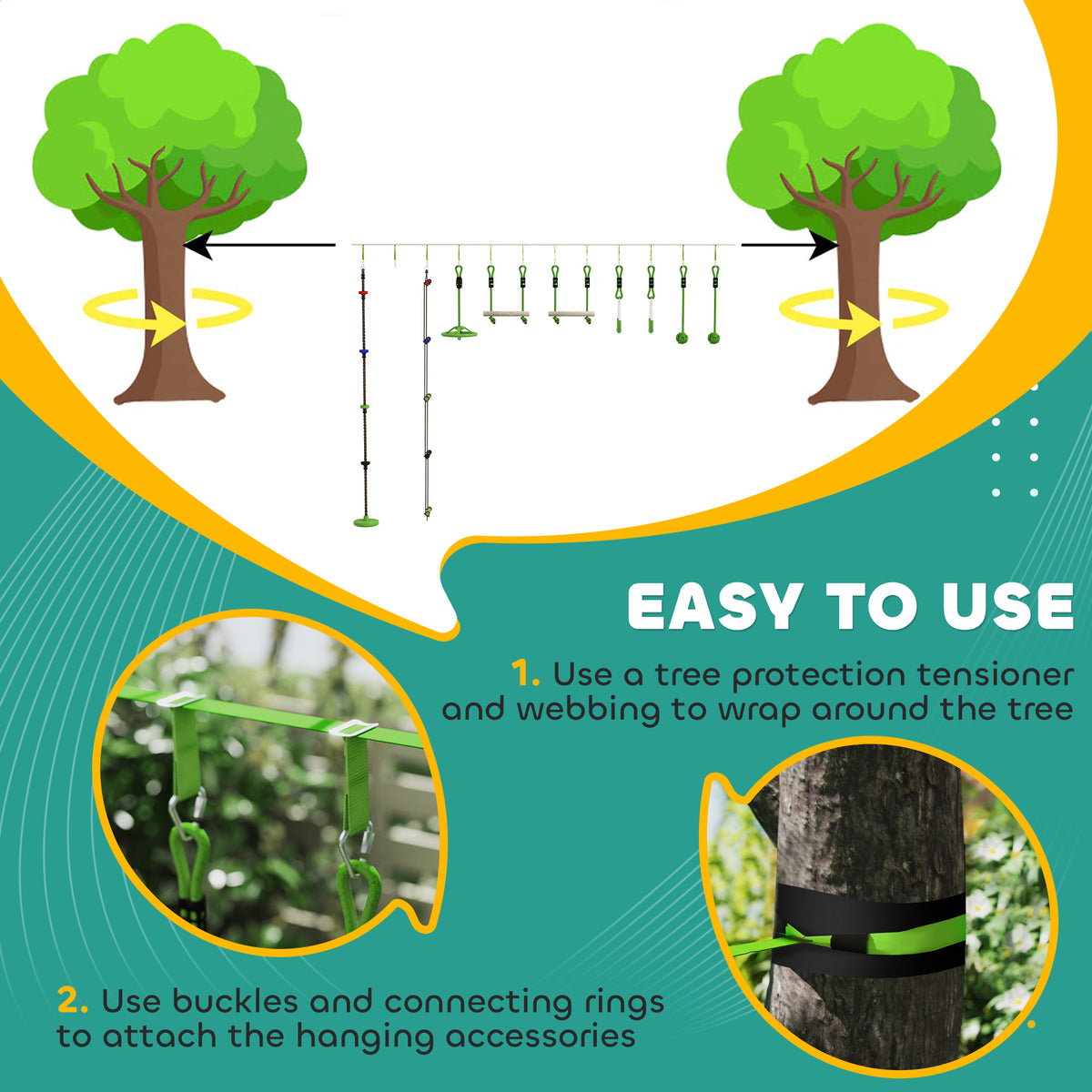 Obstacle course for Kids, with 10-Piece Slackline Kit with Monkey Bars, Gym Rings, Rope Ladder, Nest Swing, Hanging Tray-Toys & Games > Kids Outdoor Play > Gym Sets & Swings-DECOROLALA