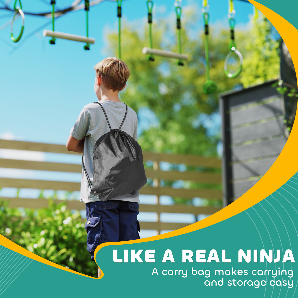 Obstacle course for Kids, with 10-Piece Slackline Kit with Monkey Bars, Gym Rings, Rope Ladder, Nest Swing, Hanging Tray-Toys & Games > Kids Outdoor Play > Gym Sets & Swings-DECOROLALA