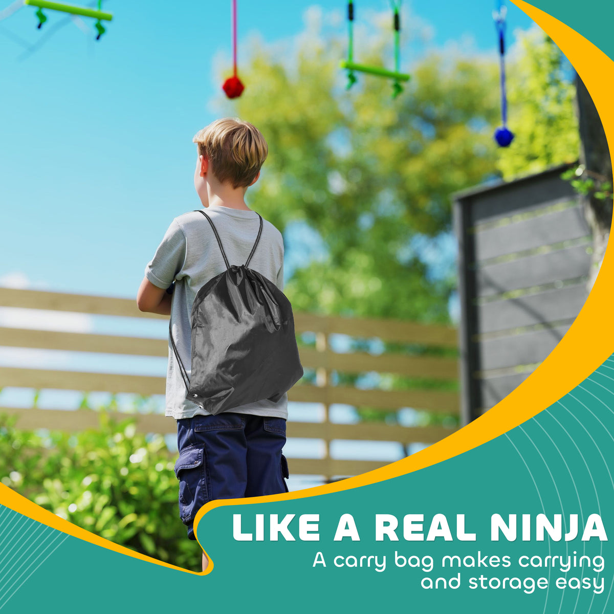 32.8' Ninja Warrior Obstacle Course for Kids 3-6 Years, with Swing, Monkey Bars, Climbing Ladder, Gym Rings, Blue-Toys & Games > Kids Outdoor Play > Gym Sets & Swings-DECOROLALA