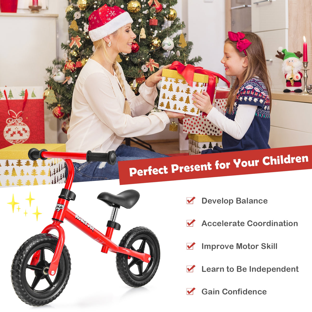 Kids No Pedal Balance Bike with Adjustable Handlebar and Seat