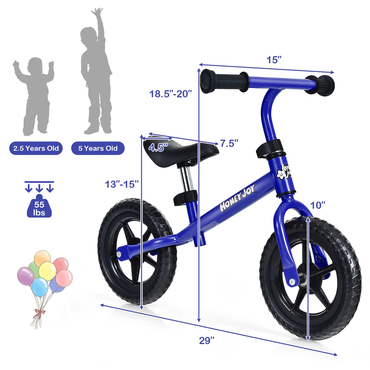 Kids No Pedal Balance Bike with Adjustable Handlebar and Seat