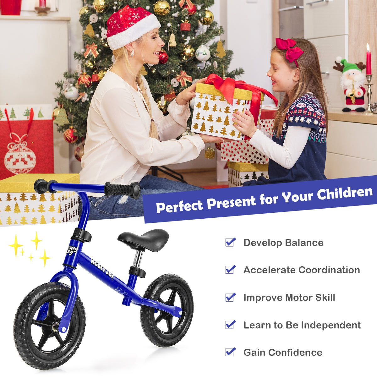 Kids No Pedal Balance Bike with Adjustable Handlebar and Seat