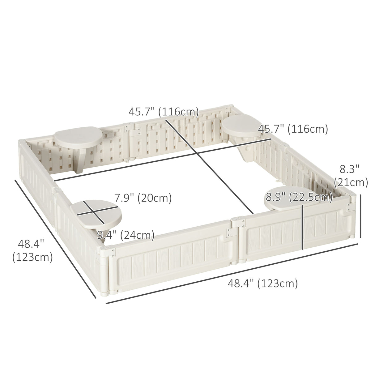 Kids Outdoor Sandbox with Canopy, Bottom Fabric Liner, Cream White-Sandboxes-DECOROLALA