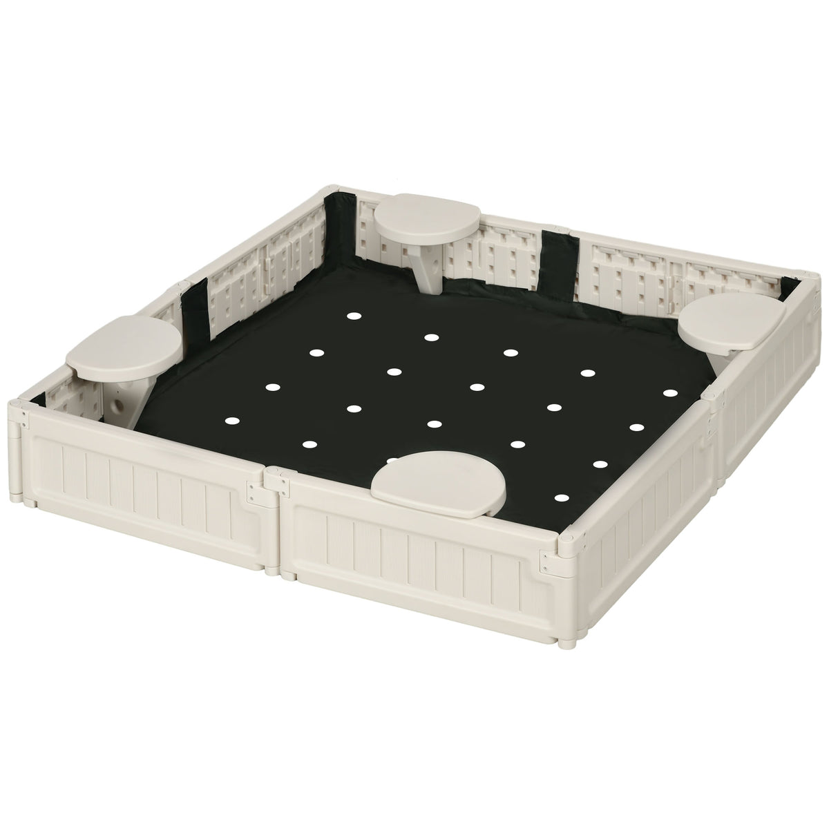 Kids Outdoor Sandbox with Canopy, Bottom Fabric Liner, Cream White-Sandboxes-DECOROLALA