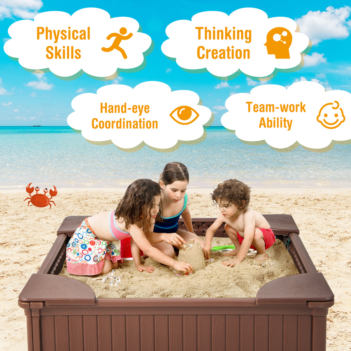 Kids Outdoor Sandbox with Oxford Cover and 4 Corner Seats