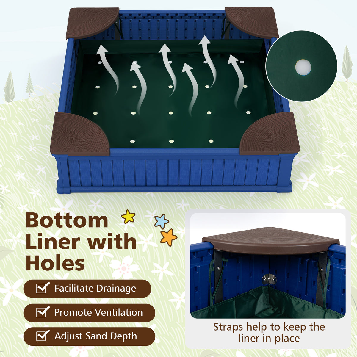 Kids Outdoor Sandbox with Oxford Cover and 4 Corner Seats