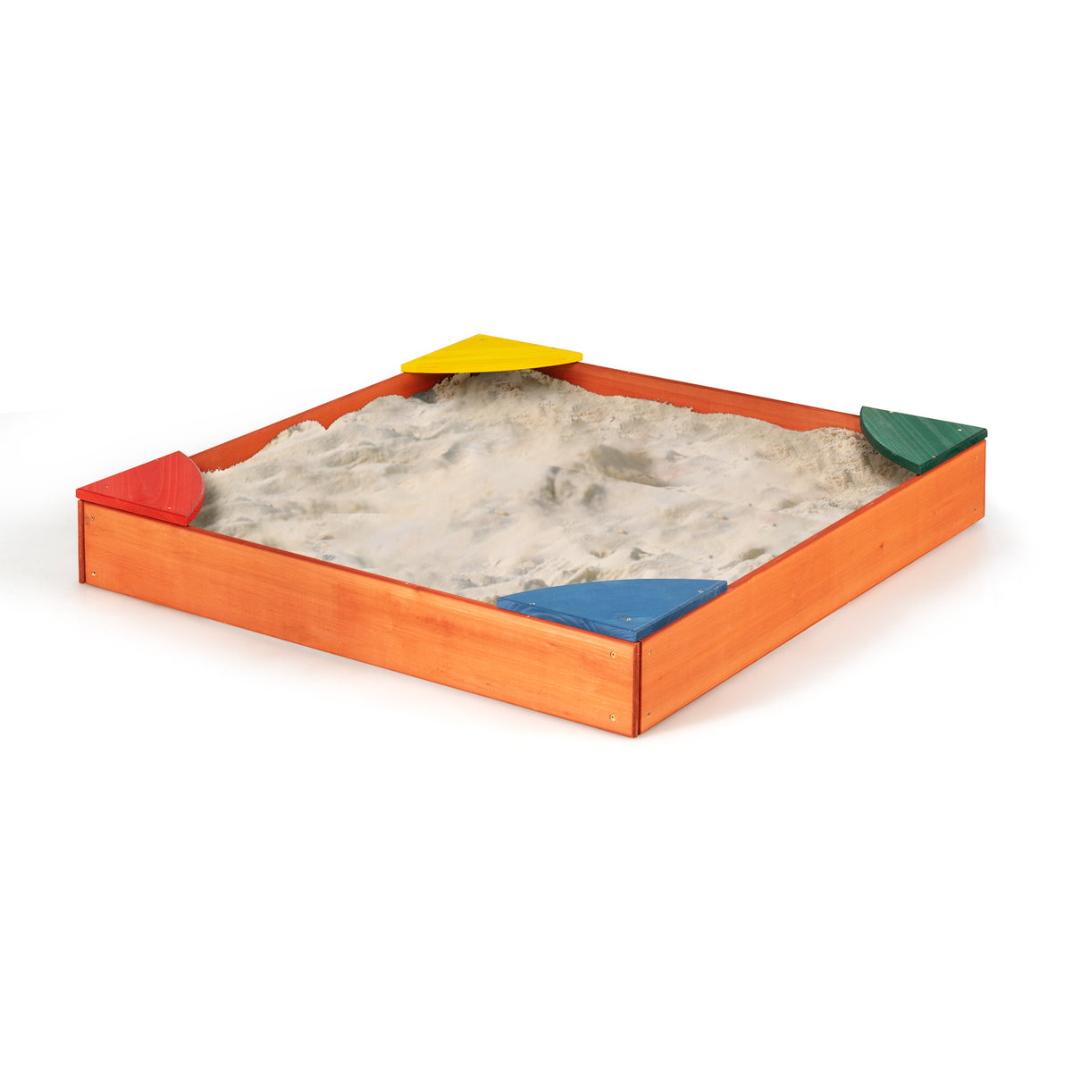 Kids Outdoor Wooden Sandbox with 4 Built-in Corner Seats 35"x35"-Sandboxes-DECOROLALA
