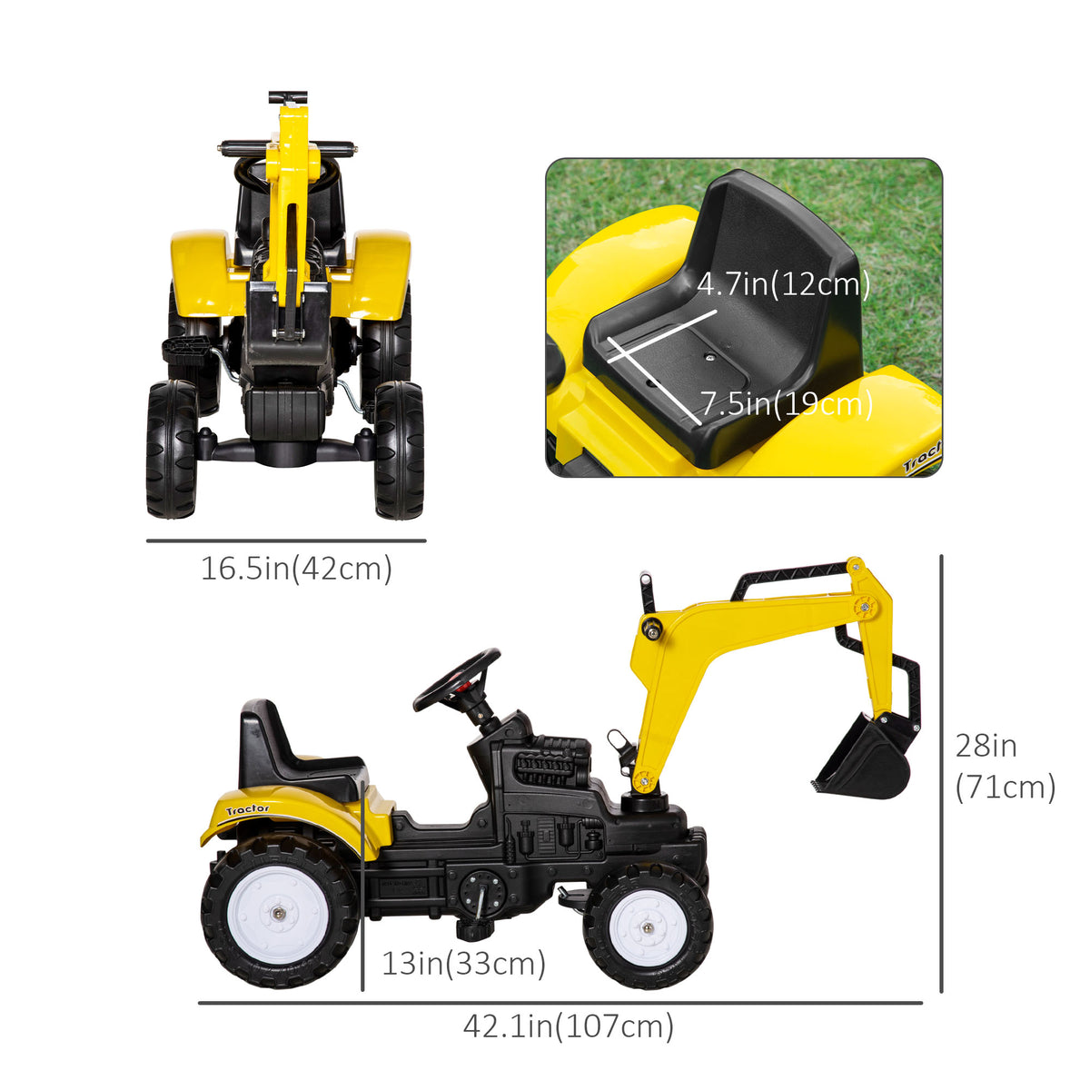 Ride on Tractor for Kids, Pedal Excavator Ride on Toy with Controllable Front Bucket for 3 Years Old, Yellow-Toys & Games > Baby & Toddler Toys > Riding & Rocking Toys > Toy Excavators-DECOROLALA