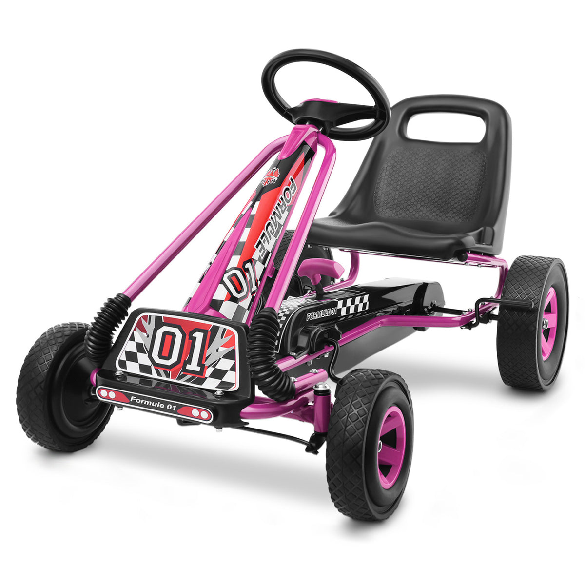 Kids Pedal Go-Kart - 4-Wheel Ride-On Toy with Adjustable Seat-Push & Pedal Ride On Toys-DECOROLALA