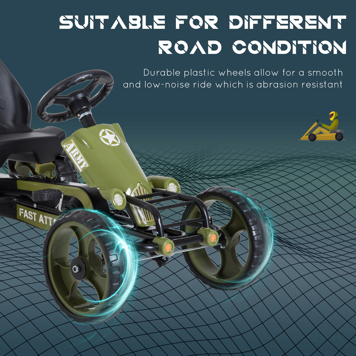 Pedal Go Kart with Adjustable Seat, EVA Tyres, Safety Handbrake, for Ages 3-6 Years Old, Green-Toys & Games > Baby & Toddler Toys > Riding & Rocking Toys > Pedal Go Karts for Kids-DECOROLALA