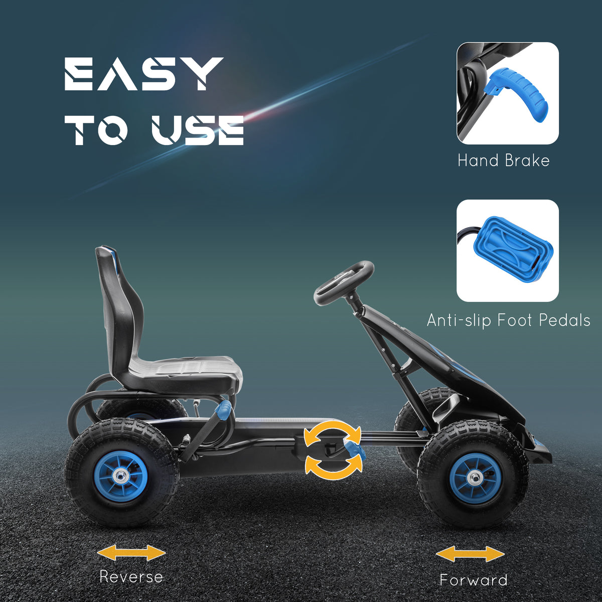 Kids Pedal Go Kart, Ride On Toys for Boys Girls with Ergonomic Adjustable Seat, Rubber Wheels Shock Absorb, Safety Hand Brake, Ages 5-12 Years Old-Toys & Games > Baby & Toddler Toys > Riding & Rocking Toys > Pedal Go Karts for Kids-DECOROLALA