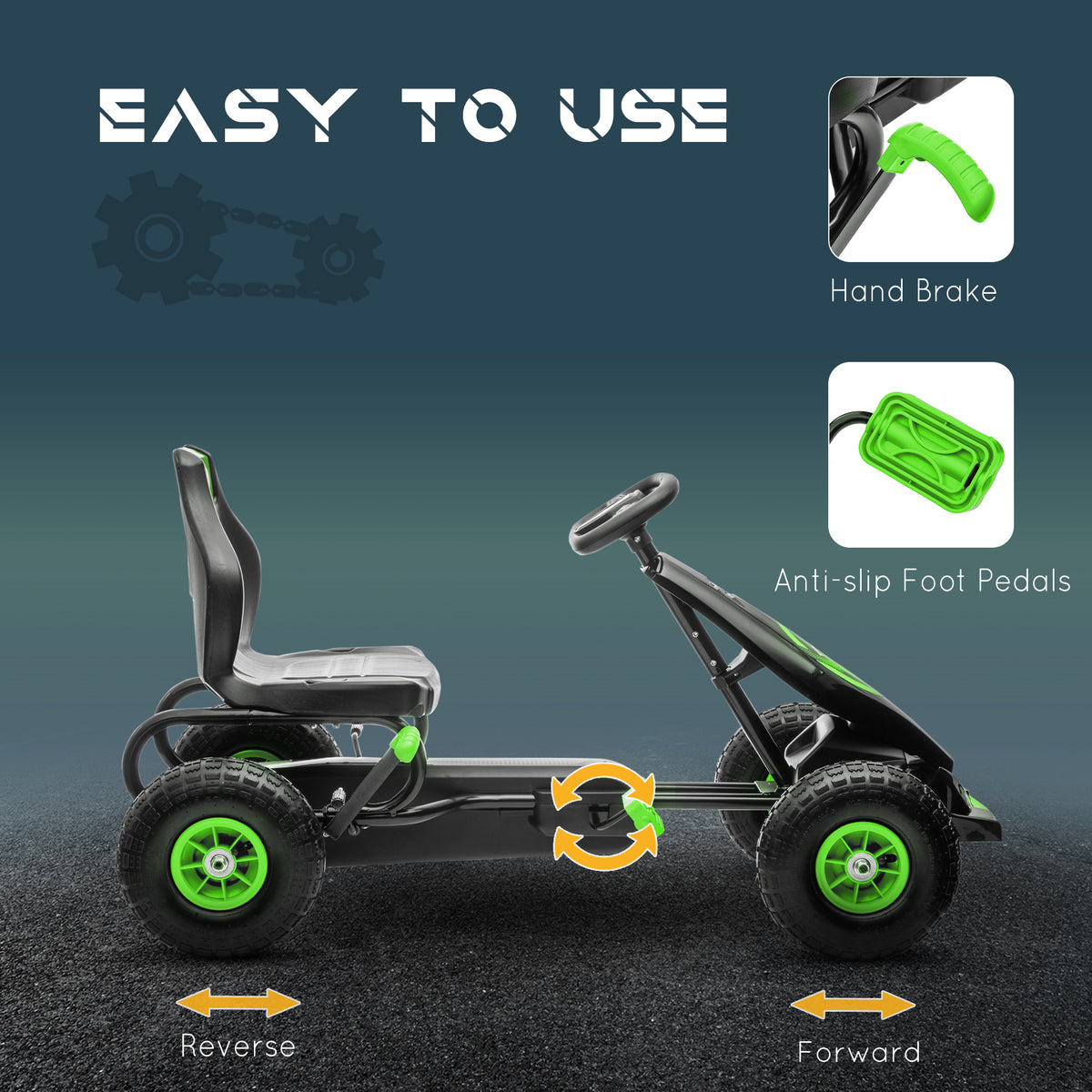 Kids Pedal Go Kart, Ride On Toys for Boys Girls with Ergonomic Adjustable Seat, Rubber Wheels Shock Absorb, Safety Hand Brake, Ages 5-12 Years Old-Toys & Games > Baby & Toddler Toys > Riding & Rocking Toys > Pedal Go Karts for Kids-DECOROLALA