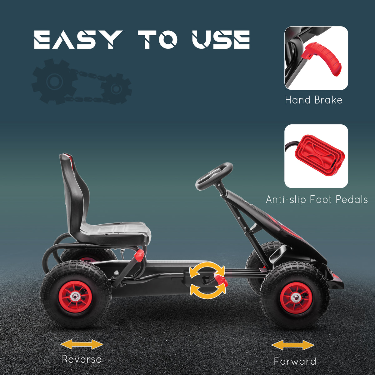 Kids Pedal Go Kart, Ride On Toys for Boys Girls with Ergonomic Adjustable Seat, Rubber Wheels Shock Absorb, Safety Hand Brake, Ages 5-12 Years Old-Toys & Games > Baby & Toddler Toys > Riding & Rocking Toys > Pedal Go Karts for Kids-DECOROLALA