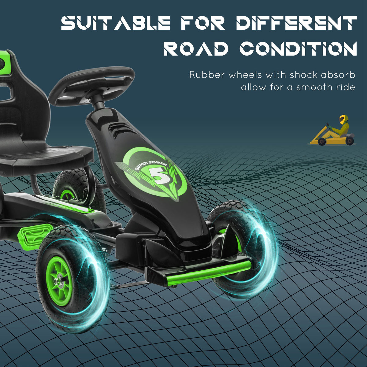 Kids Pedal Go Kart, Ride On Toys for Boys Girls with Ergonomic Adjustable Seat, Rubber Wheels Shock Absorb, Safety Hand Brake, Ages 5-12 Years Old-Toys & Games > Baby & Toddler Toys > Riding & Rocking Toys > Pedal Go Karts for Kids-DECOROLALA