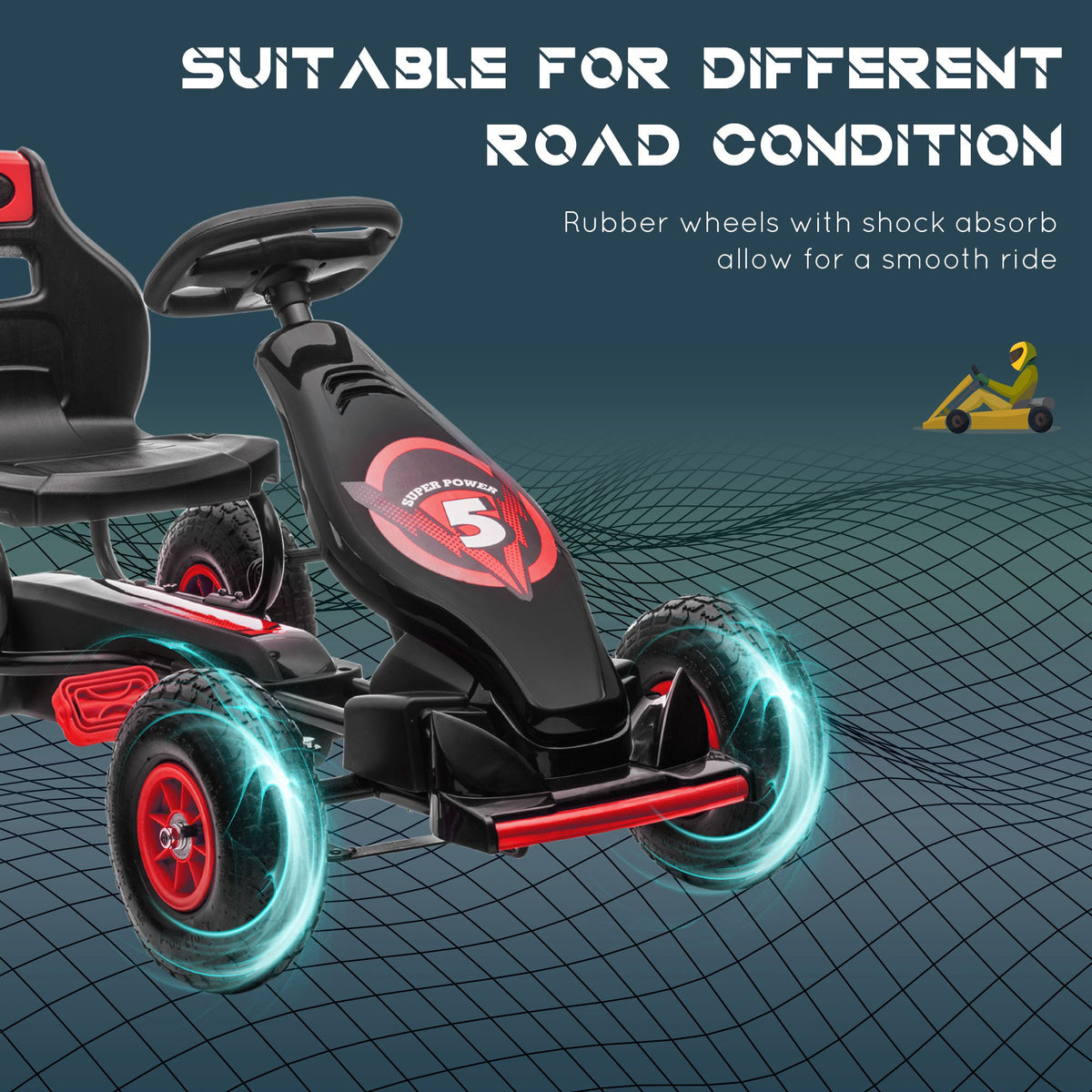 Kids Pedal Go Kart, Ride On Toys for Boys Girls with Ergonomic Adjustable Seat, Rubber Wheels Shock Absorb, Safety Hand Brake, Ages 5-12 Years Old-Toys & Games > Baby & Toddler Toys > Riding & Rocking Toys > Pedal Go Karts for Kids-DECOROLALA