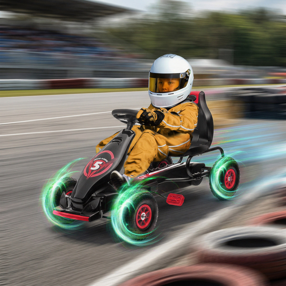 Kids Pedal Go Kart, Ride On Toys for Boys Girls with Ergonomic Adjustable Seat, Rubber Wheels Shock Absorb, Safety Hand Brake, Ages 5-12 Years Old-Toys & Games > Baby & Toddler Toys > Riding & Rocking Toys > Pedal Go Karts for Kids-DECOROLALA