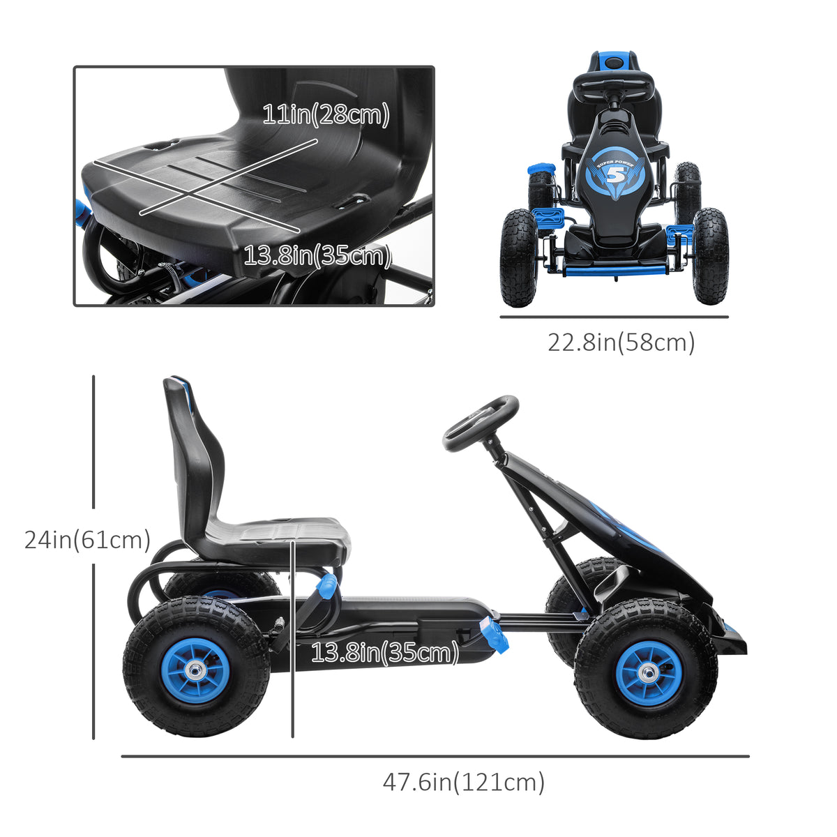 Kids Pedal Go Kart, Ride On Toys for Boys Girls with Ergonomic Adjustable Seat, Rubber Wheels Shock Absorb, Safety Hand Brake, Ages 5-12 Years Old-Toys & Games > Baby & Toddler Toys > Riding & Rocking Toys > Pedal Go Karts for Kids-DECOROLALA
