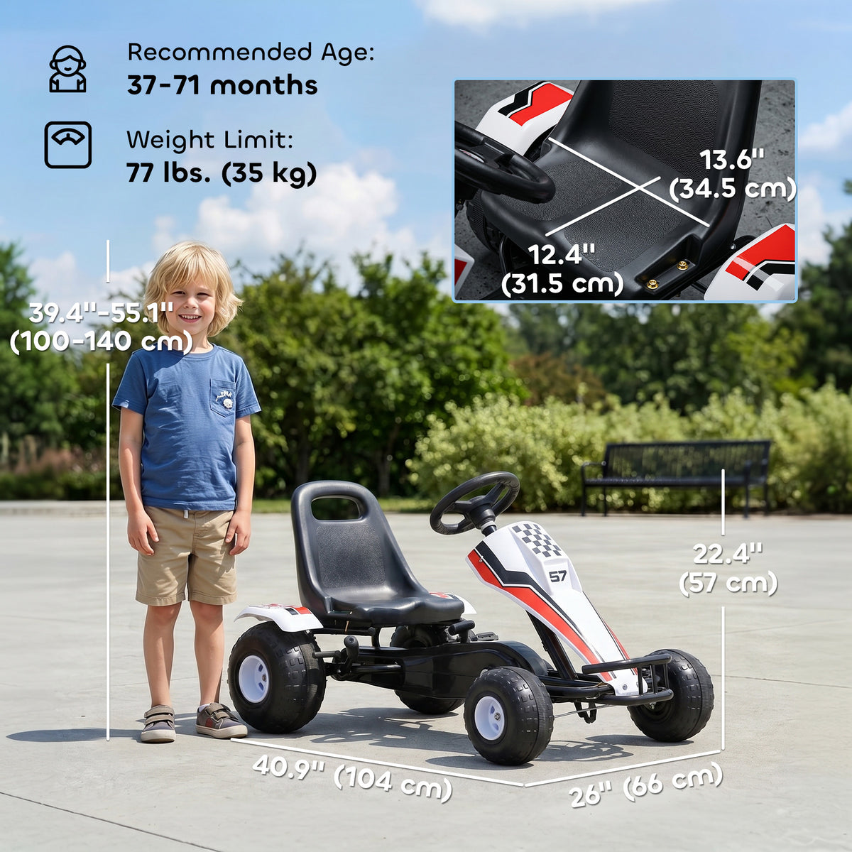 Kids Pedal Go Kart Children Racing Style Ride on Car with Adjustable Seat, Plastic Wheels, Handbrake and Shift Lever for 3-6 Years Old-Toys & Games > Baby & Toddler Toys > Riding & Rocking Toys > Pedal Go Karts for Kids-DECOROLALA