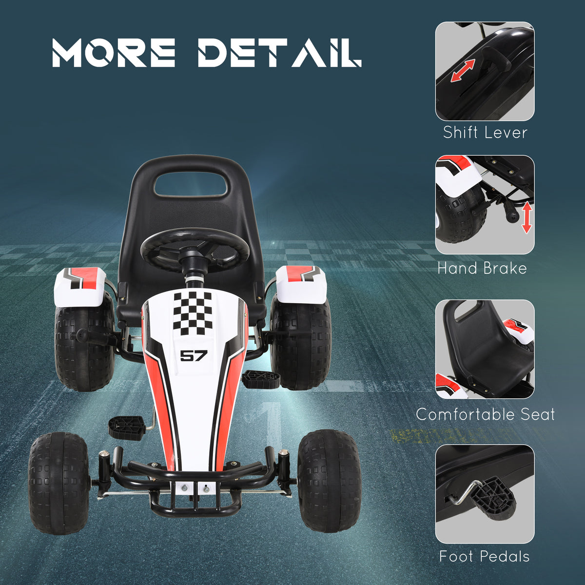 Kids Pedal Go Kart - Racing Style Ride-On Car, White 3-6 Years-Toys & Games > Baby & Toddler Toys > Riding & Rocking Toys > Pedal Go Karts for Kids-DECOROLALA