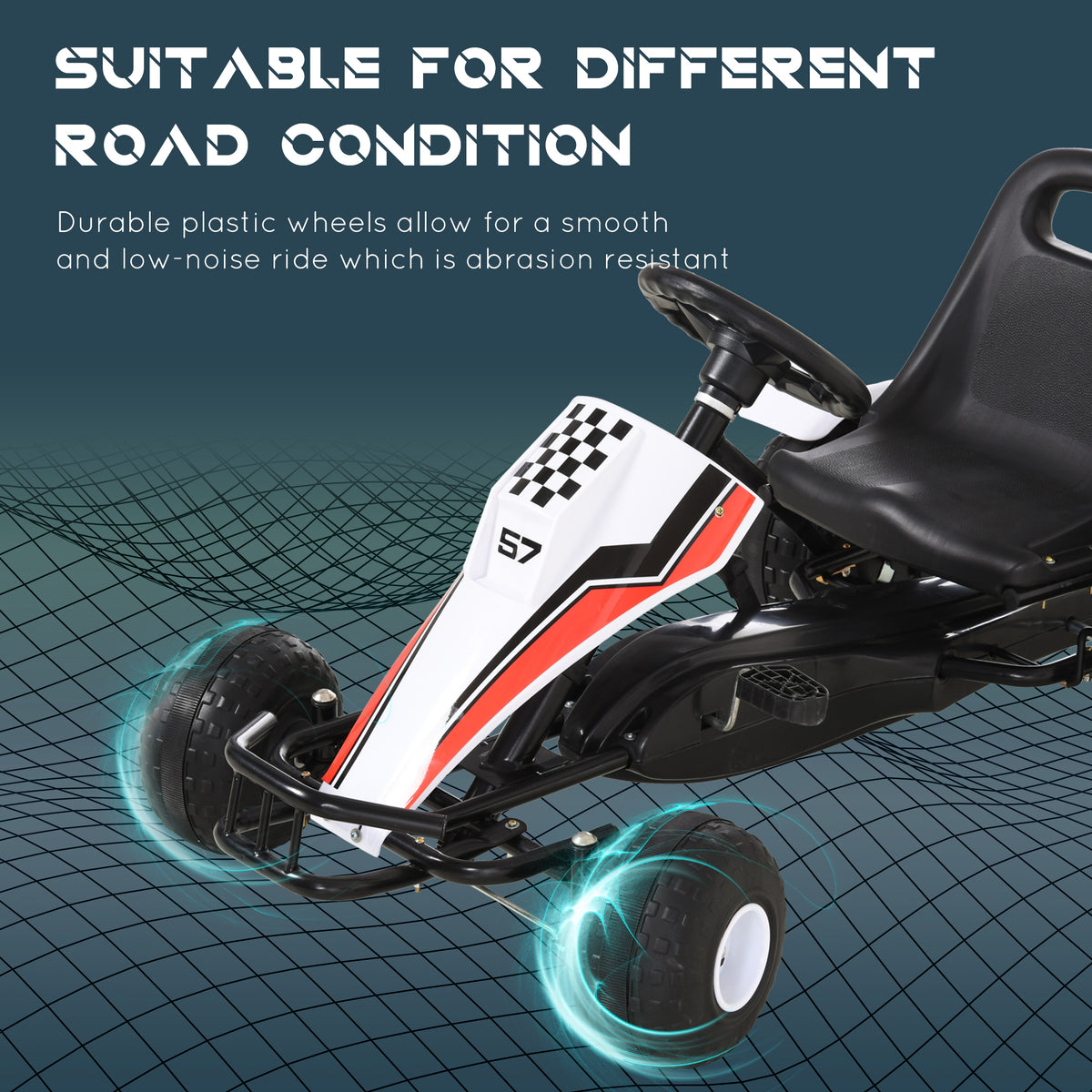 Kids Pedal Go Kart - Racing Style Ride-On Car, White 3-6 Years-Toys & Games > Baby & Toddler Toys > Riding & Rocking Toys > Pedal Go Karts for Kids-DECOROLALA