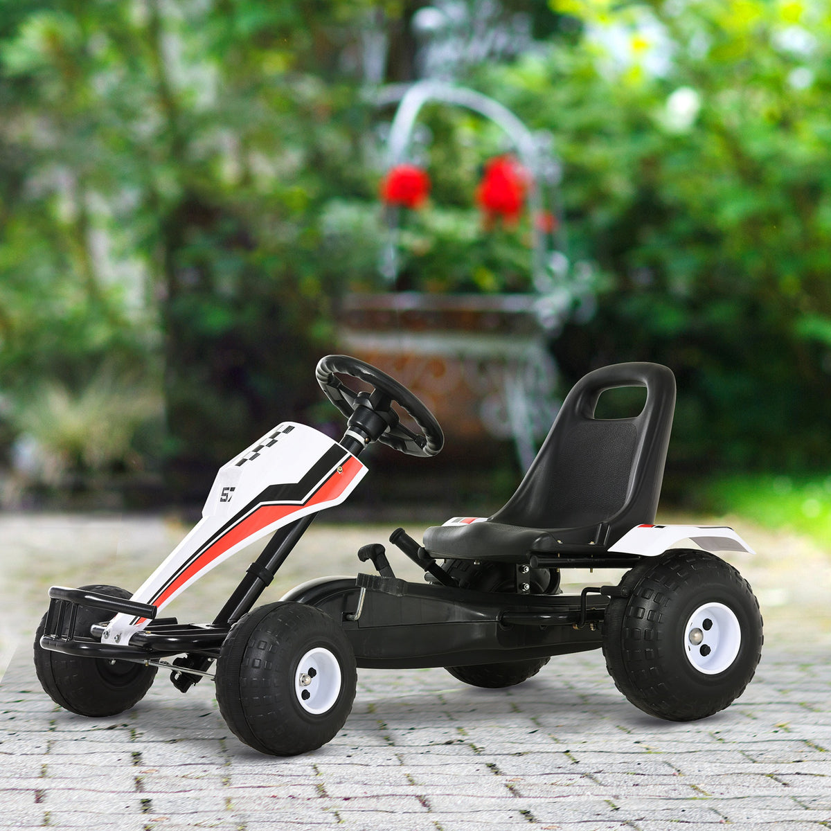 Kids Pedal Go Kart - Racing Style Ride-On Car, White 3-6 Years-Toys & Games > Baby & Toddler Toys > Riding & Rocking Toys > Pedal Go Karts for Kids-DECOROLALA
