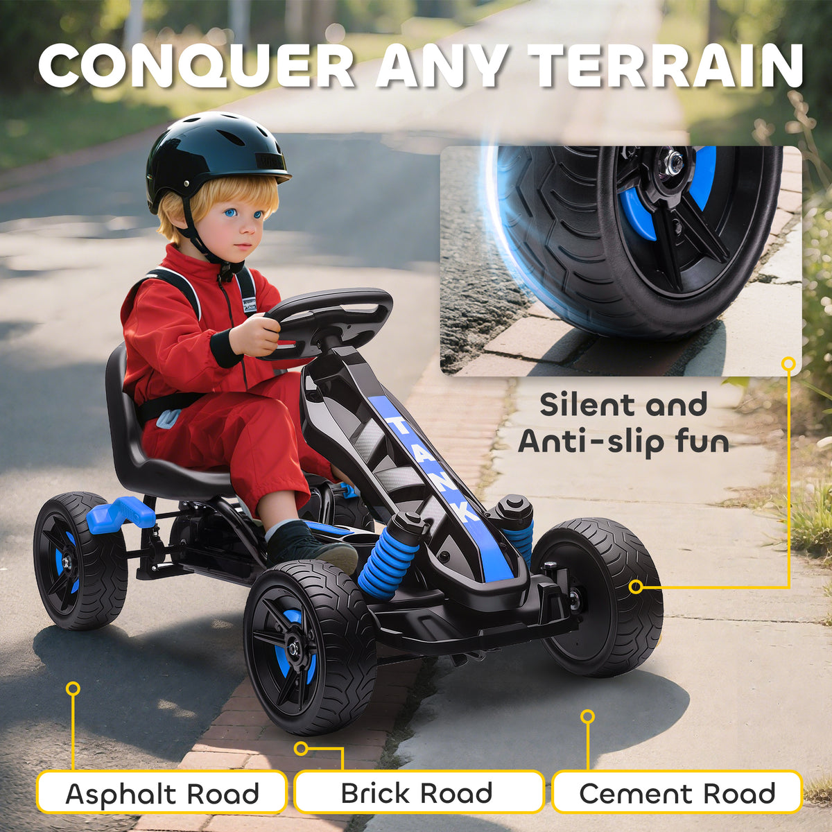 Kids Pedal Go Kart, Ride on Toy with Automatic Clutch, Brake, Non-Slip EVA Tires for Boys Girls 3-6 Years, Blue-Toys & Games > Baby & Toddler Toys > Riding & Rocking Toys > Pedal Go Karts for Kids-DECOROLALA
