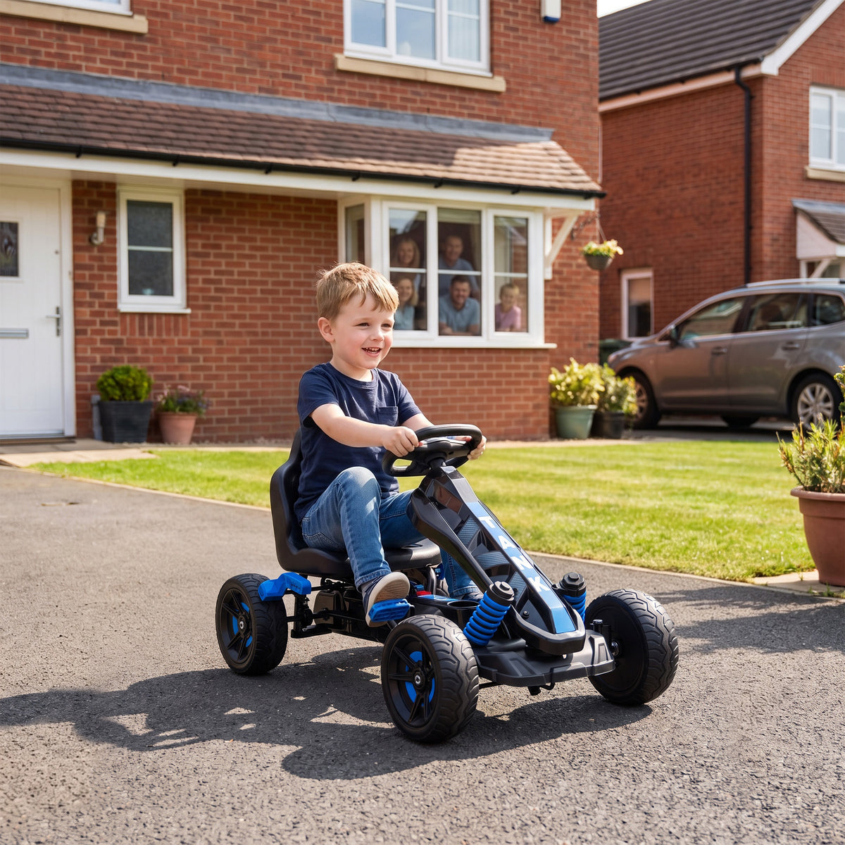 Kids Pedal Go Kart, Ride on Toy with Automatic Clutch, Brake, Non-Slip EVA Tires for Boys Girls 3-6 Years, Blue-Toys & Games > Baby & Toddler Toys > Riding & Rocking Toys > Pedal Go Karts for Kids-DECOROLALA