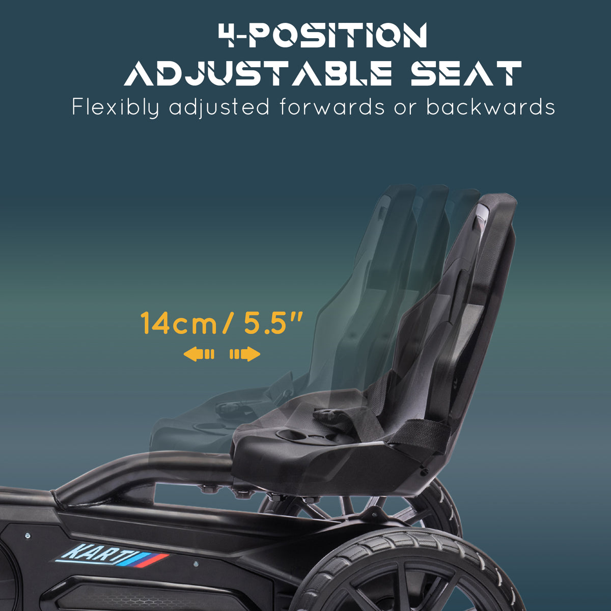 Pedal Go Kart with Adjustable Seat, Forward, Backward, Handbrake, Shock Absorption for 3-8 Years, Black-Toys & Games > Baby & Toddler Toys > Riding & Rocking Toys > Pedal Go Karts for Kids-DECOROLALA
