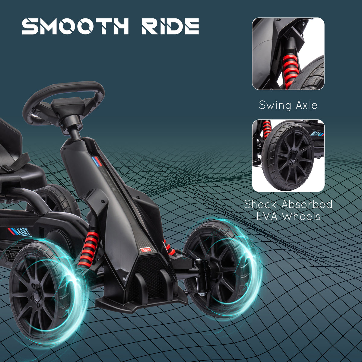 Pedal Go Kart with Adjustable Seat, Forward, Backward, Handbrake, Shock Absorption for 3-8 Years, Black-Toys & Games > Baby & Toddler Toys > Riding & Rocking Toys > Pedal Go Karts for Kids-DECOROLALA