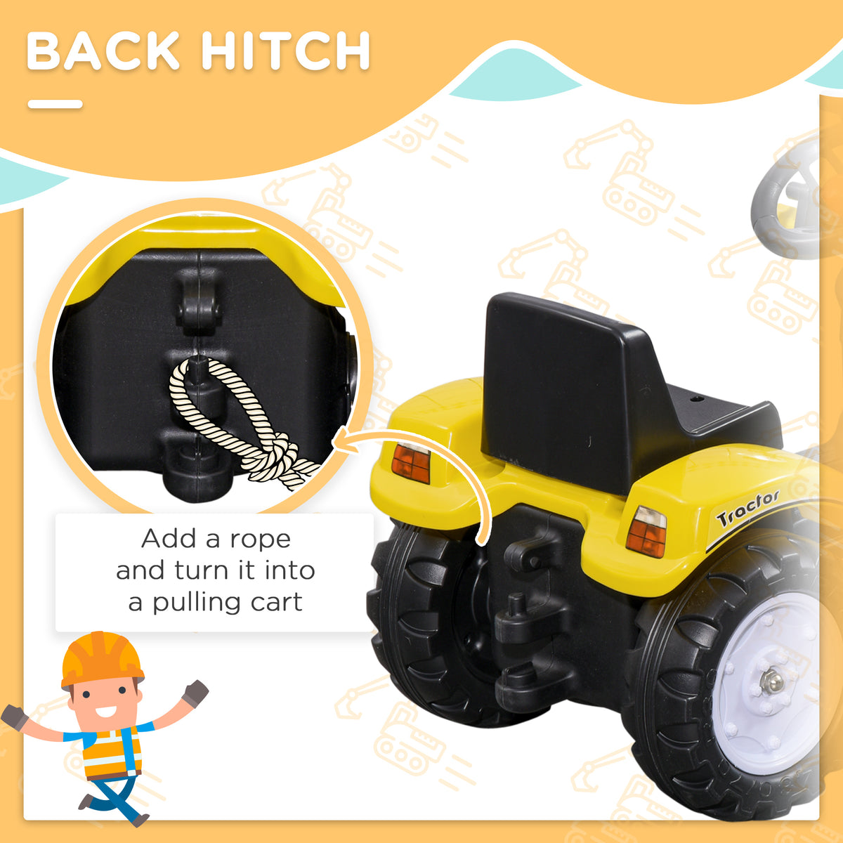Ride on Tractor for Kids, Pedal Construction Car with Front Loader Digger for 3 Years Old, Yellow-Toys & Games > Baby & Toddler Toys > Riding & Rocking Toys > Toy Excavators-DECOROLALA