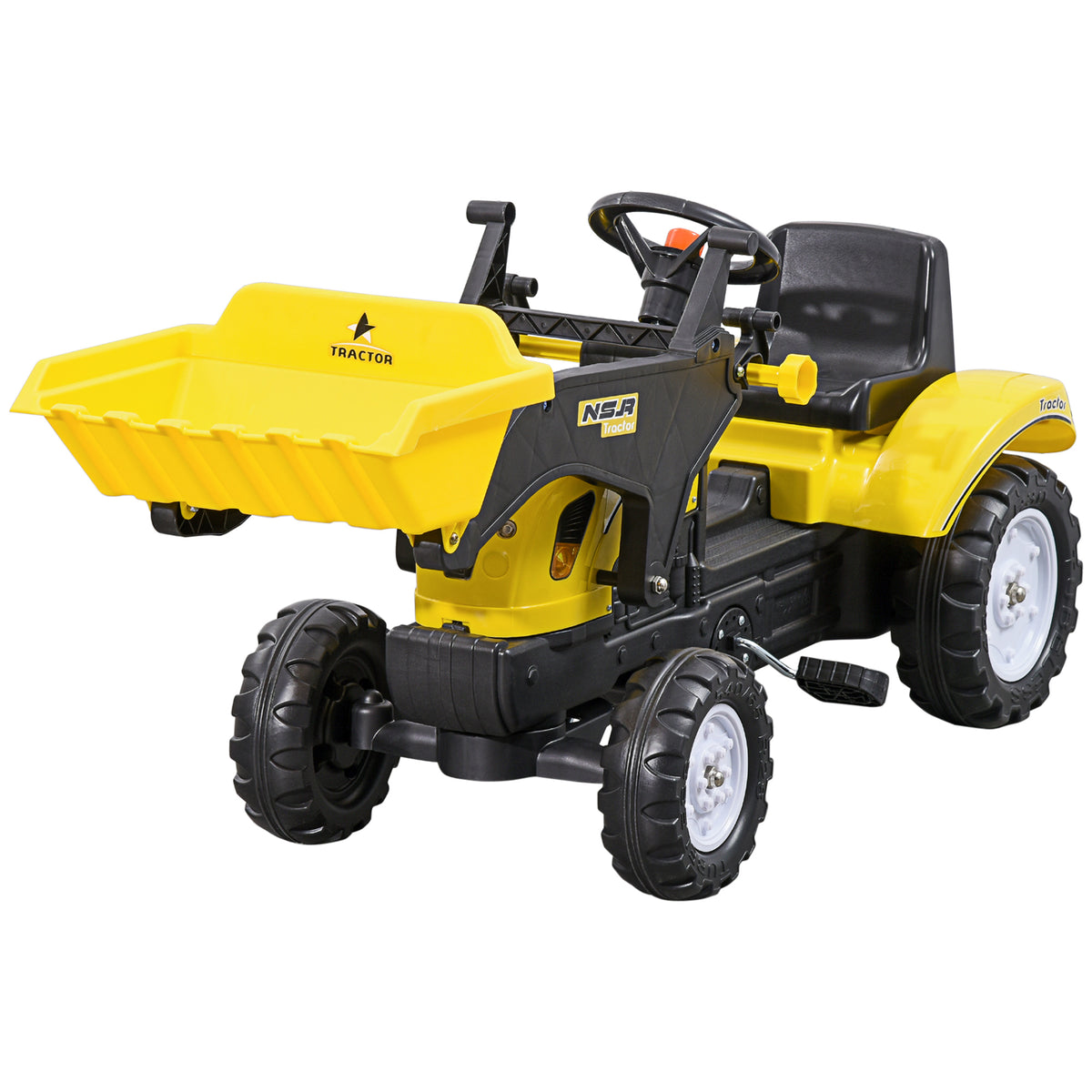 Ride on Tractor for Kids, Pedal Construction Car with Front Loader Digger for 3 Years Old, Yellow-Toys & Games > Baby & Toddler Toys > Riding & Rocking Toys > Toy Excavators-DECOROLALA