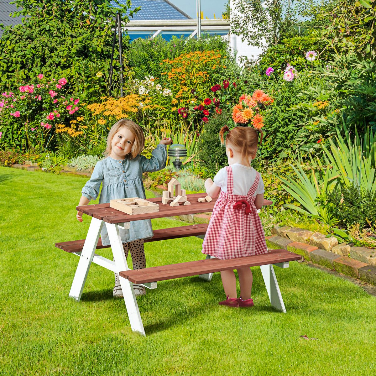 Aosom Kids Picnic Table and Bench Set - Fir Wood 35"-Toys & Games > Kids Outdoor Play > Kids Outdoor Furniture-DECOROLALA
