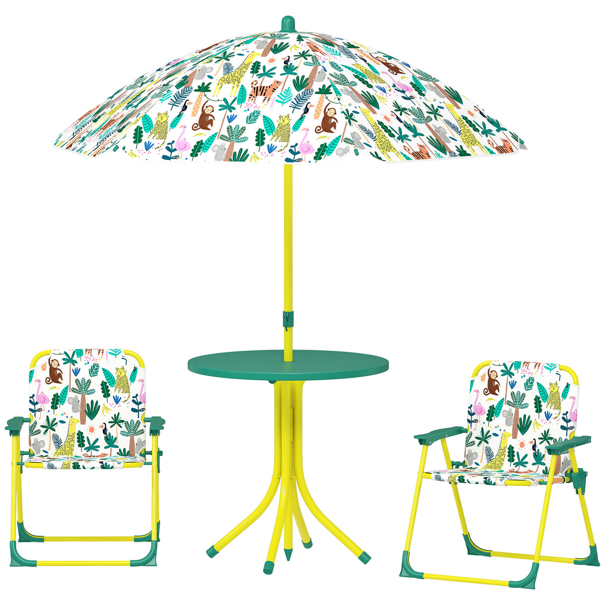 Aosom Kids Picnic Table and Chair Set with Umbrella - Green-Toys & Games > Kids Outdoor Play > Kids Outdoor Furniture-DECOROLALA