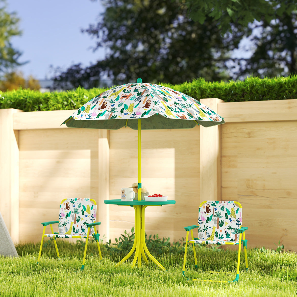 Aosom Kids Picnic Table and Chair Set with Umbrella - Green-Toys & Games > Kids Outdoor Play > Kids Outdoor Furniture-DECOROLALA