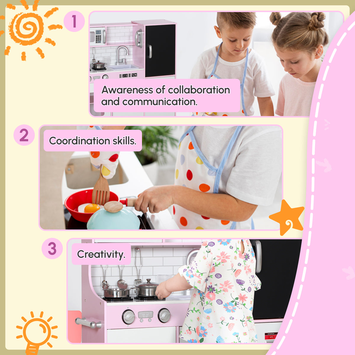 Play Kitchen for Kids, Kids Kitchen Playset w/ Chalkboard, Ice Maker, Play Phone, Sink, Microwave-Toys & Games > Baby & Toddler Toys > Toy Playsets > Play Kitchen-DECOROLALA