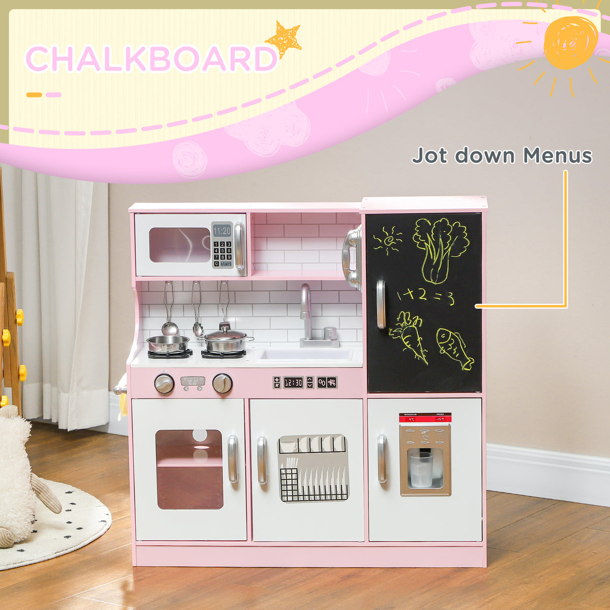 Play Kitchen for Kids, Kids Kitchen Playset w/ Chalkboard, Ice Maker, Play Phone, Sink, Microwave-Toys & Games > Baby & Toddler Toys > Toy Playsets > Play Kitchen-DECOROLALA