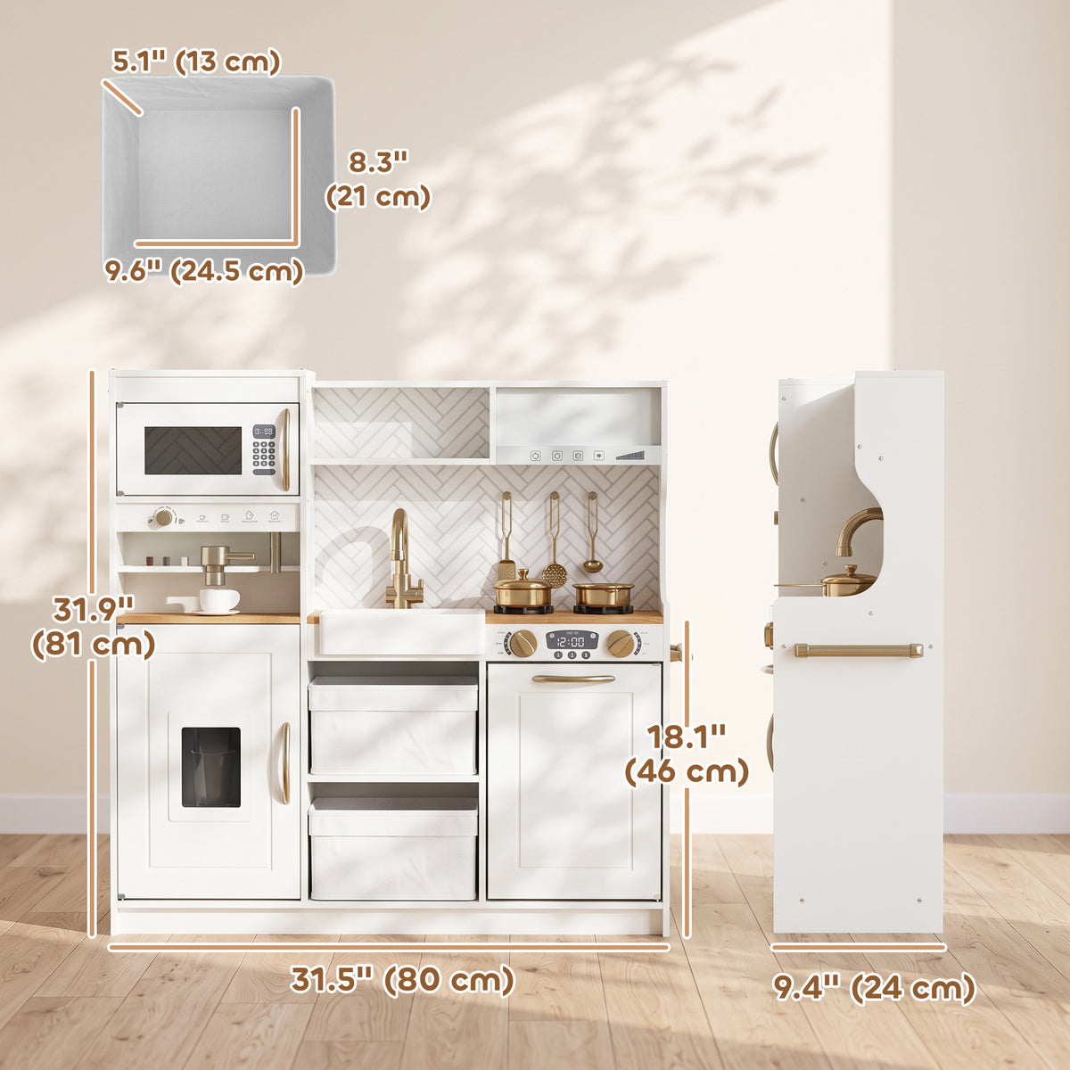 Play Kitchen, Kids Kitchen Playset with Coffee Machine, Ice Maker, Microwave, Oven, Storage, Gift for Toddlers 3+, White-Toys & Games > Baby & Toddler Toys > Toy Playsets > Play Kitchen-DECOROLALA