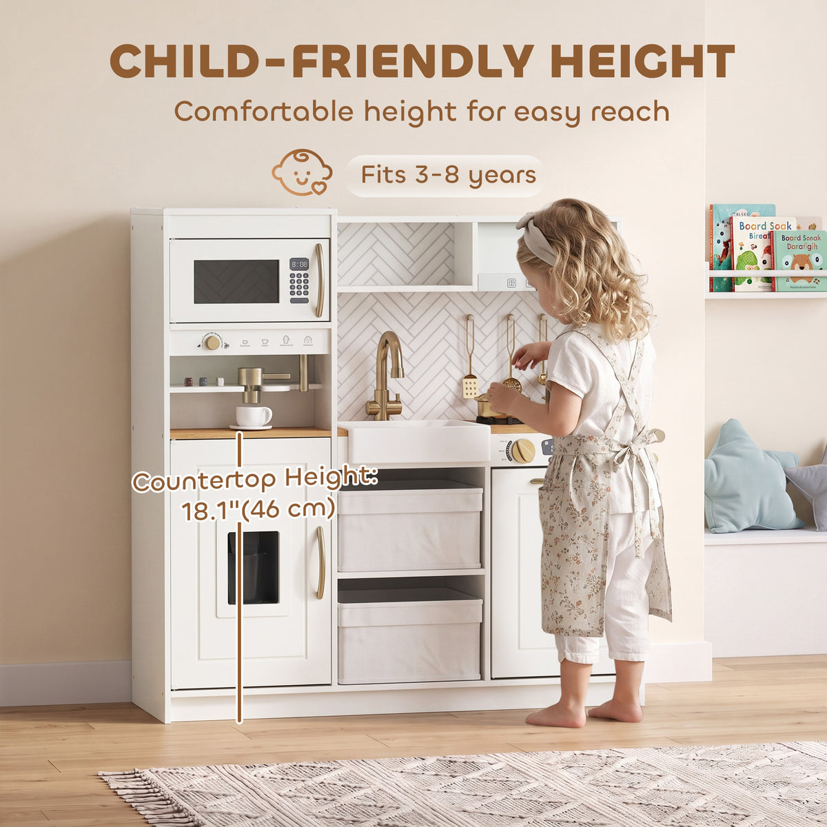 Play Kitchen, Kids Kitchen Playset with Coffee Machine, Ice Maker, Microwave, Oven, Storage, Gift for Toddlers 3+, White-Toys & Games > Baby & Toddler Toys > Toy Playsets > Play Kitchen-DECOROLALA