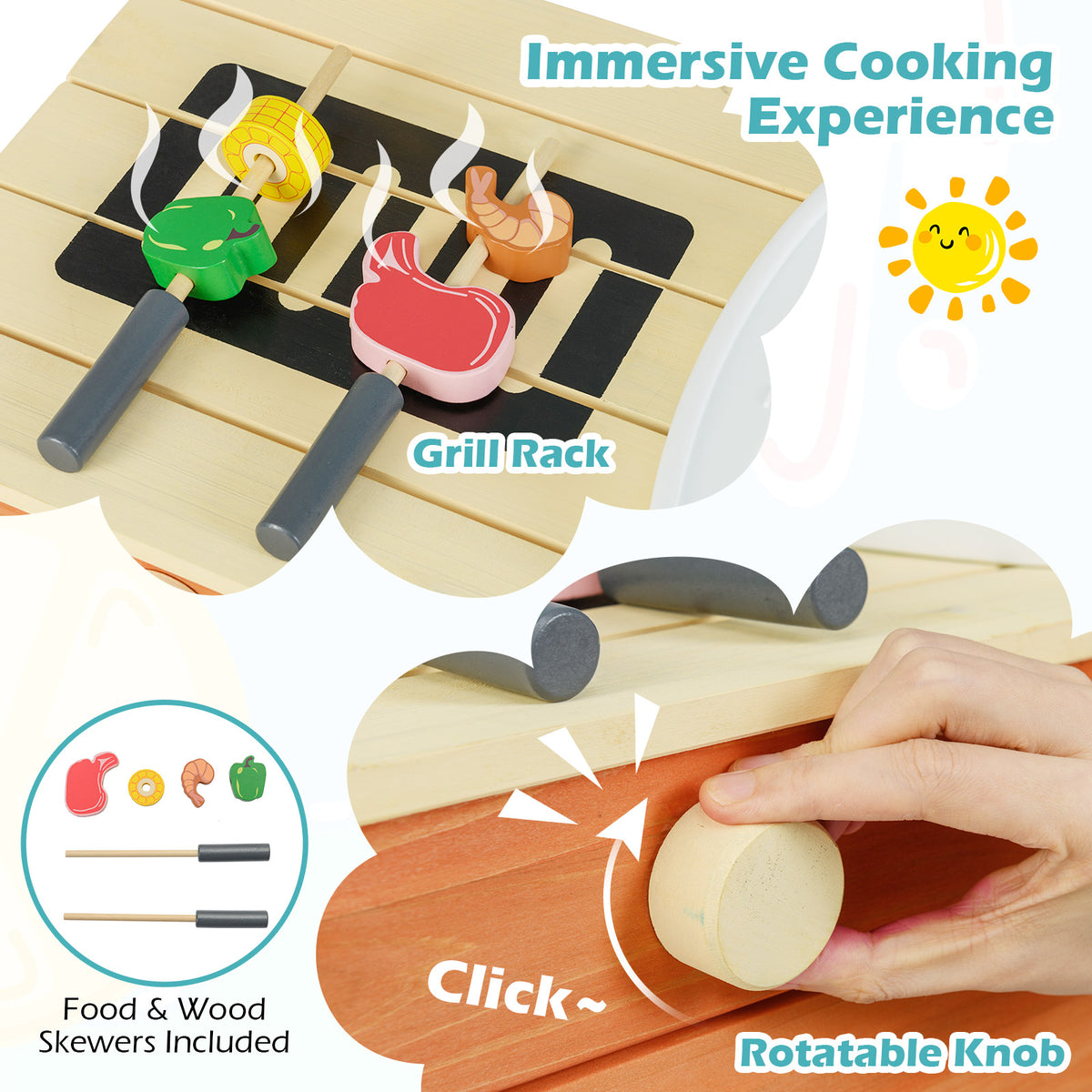 Kids Play Kitchen Set  Wooden Kitchen Playset Chef Pretend Mud Kitchen-Blue